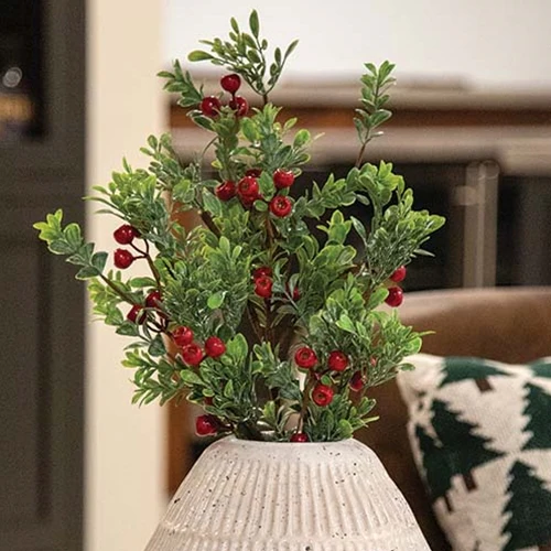 π Frosted Boxwood and Gooseberry 28" Faux Evergreen Spray - Image 3