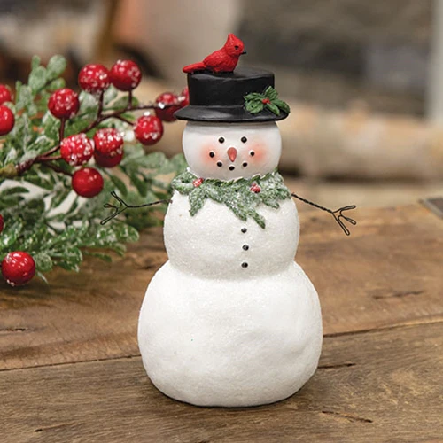 Frosted Snowman with Holly & Cardinal Resin Figure 5.25" H - Image 2