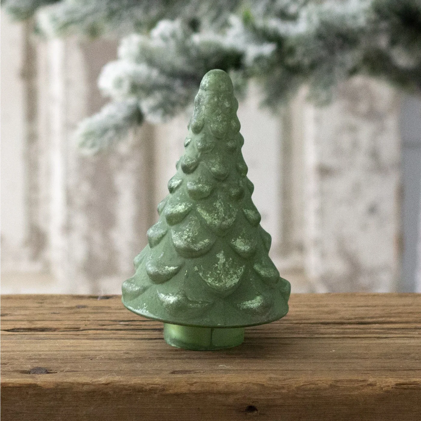 Frosty Green Mercury Glass Tree 7.5" H