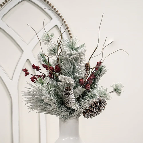 Frosty Pines & Berries 23" Faux Evergreen Bush - Image 2