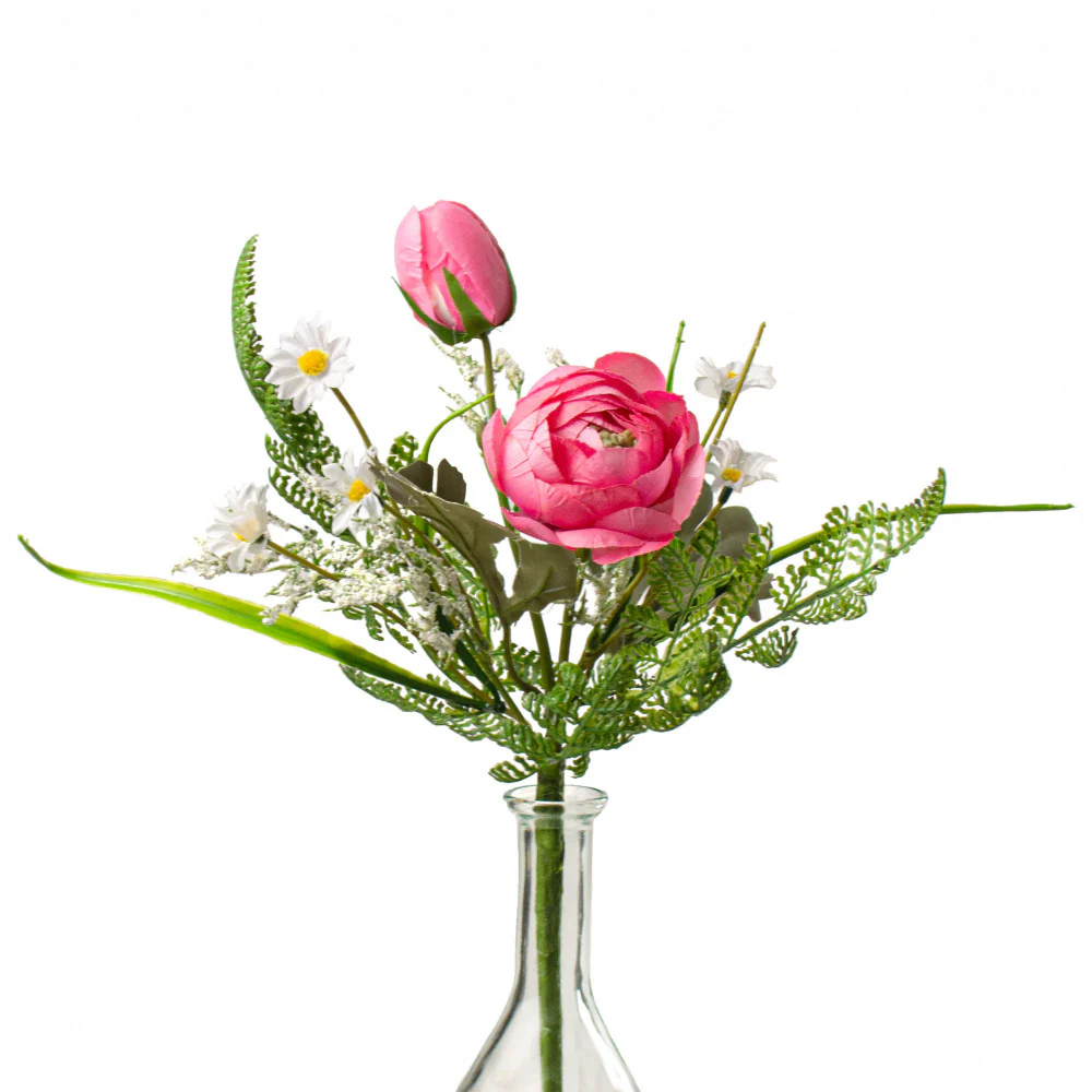 ๐ Fuchsia Pink Ranunculus & Fern Filler 16" Faux Floral Pick