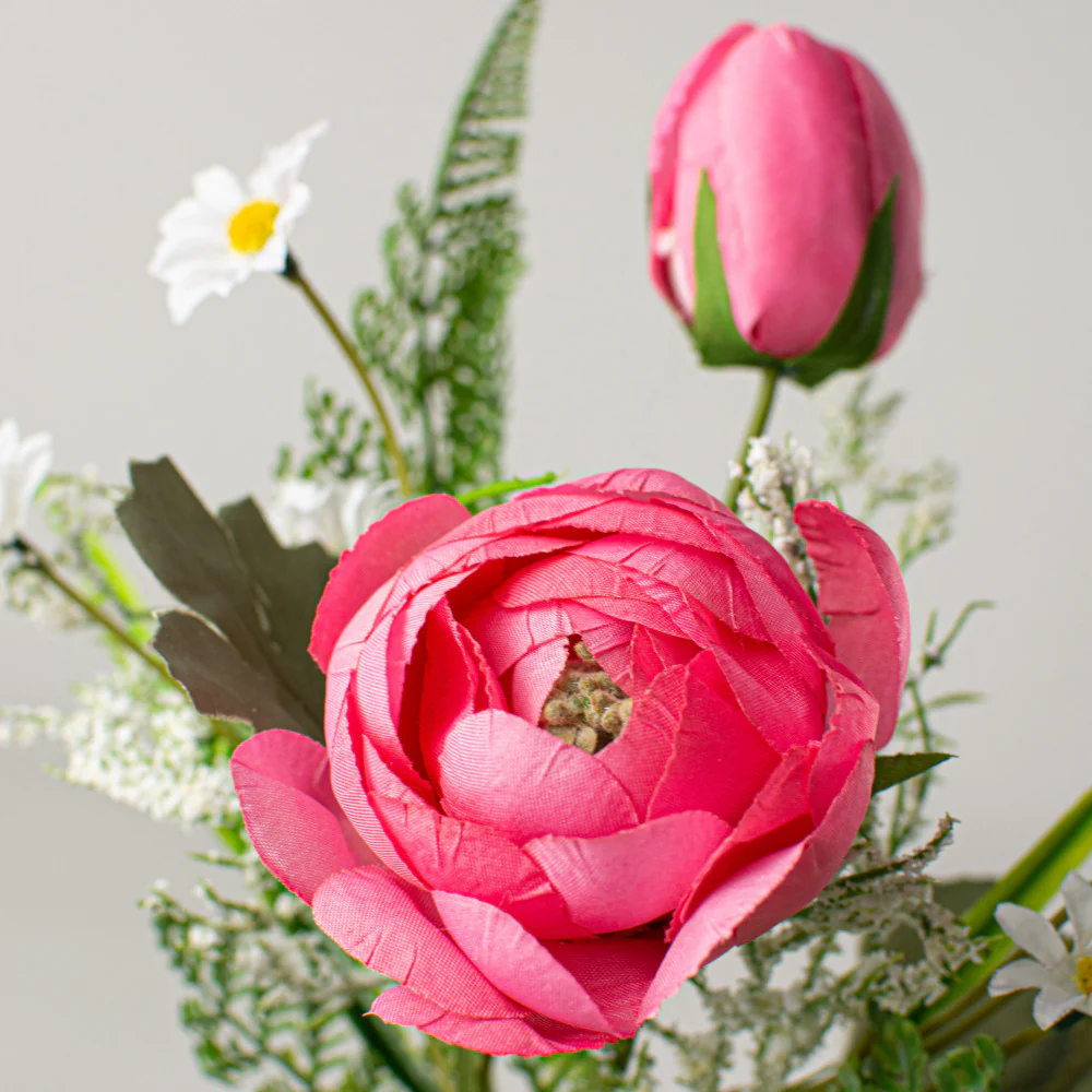๐ Fuchsia Pink Ranunculus & Fern Filler 16" Faux Floral Pick - Image 2