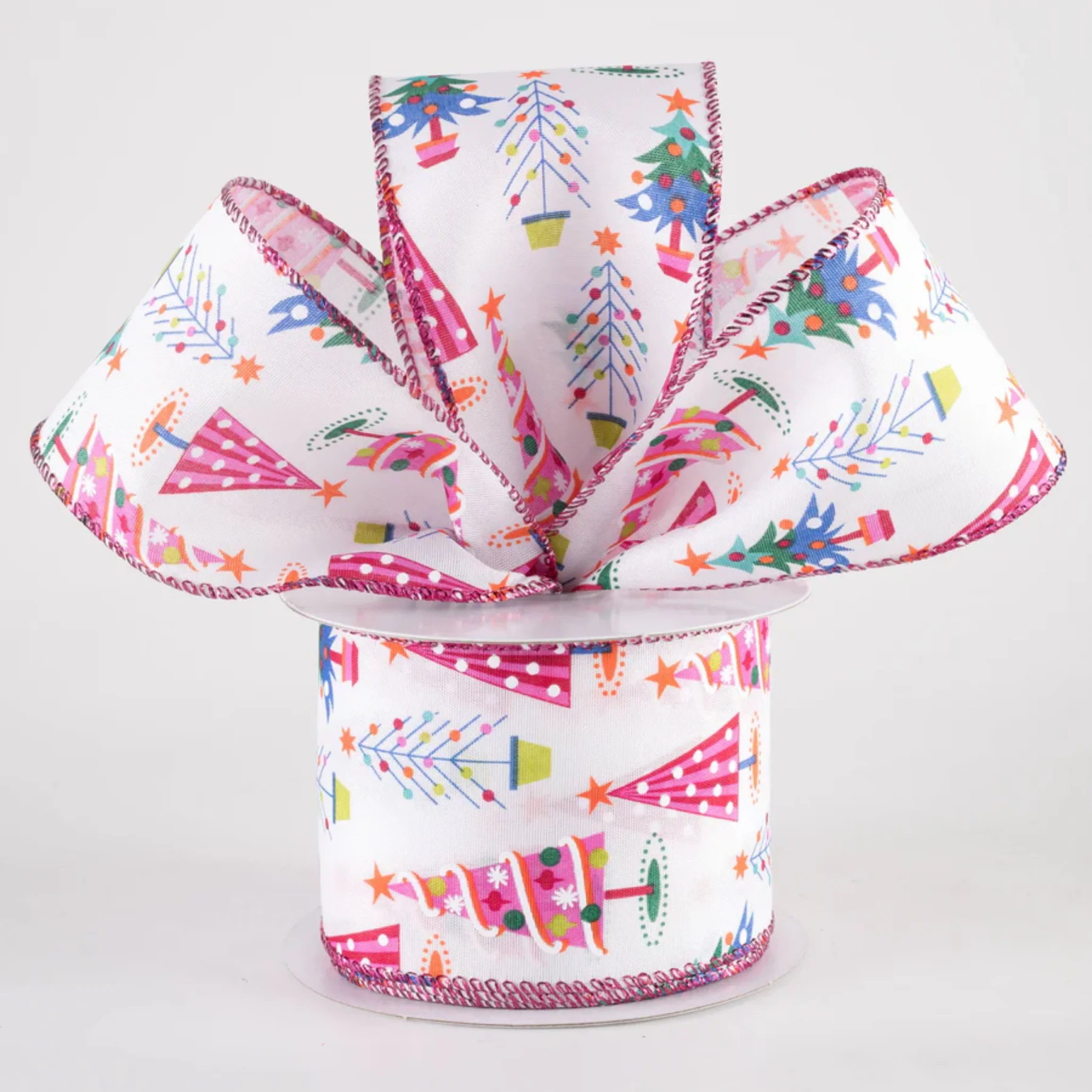 ๐ Fun Pink Teal Christmas Trees Ribbon 2.5" x 10 Yards
