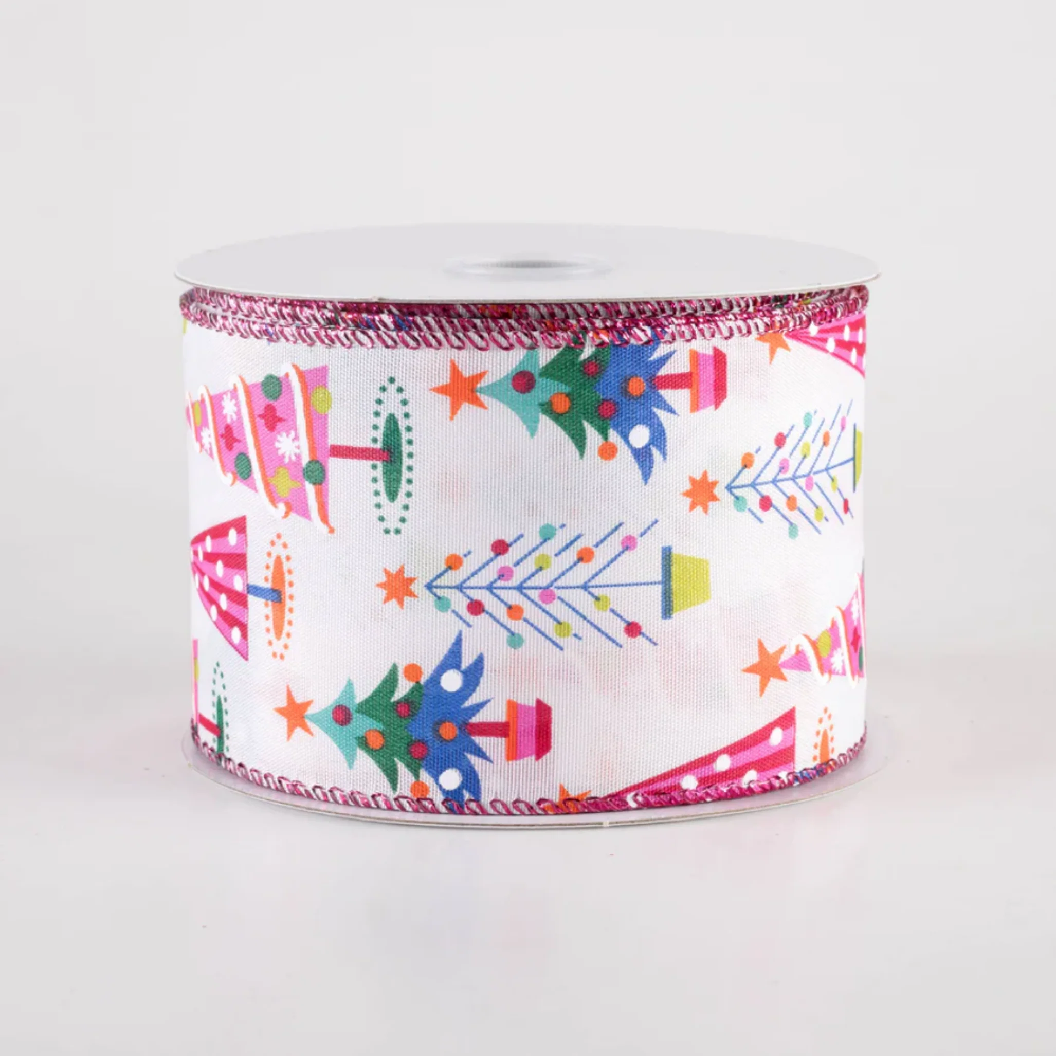 ๐ Fun Pink Teal Christmas Trees Ribbon 2.5" x 10 Yards - Image 2