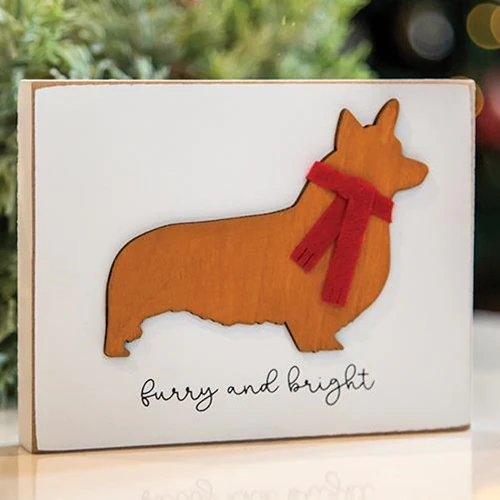 Furry and Bright Corgi Dog 4" Wooden Block Sign