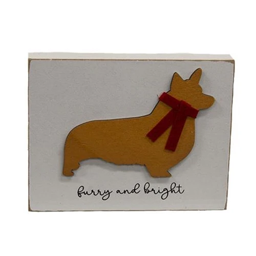 Furry and Bright Corgi Dog 4" Wooden Block Sign - Image 2