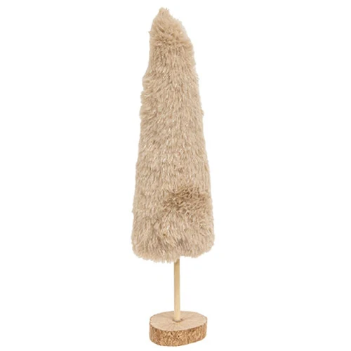 Furry Cream Sparkle Christmas Tree 11"H
