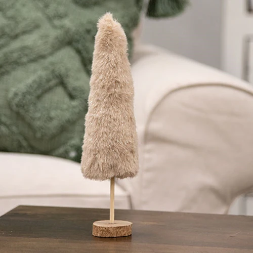 Furry Cream Sparkle Christmas Tree 11"H - Image 2