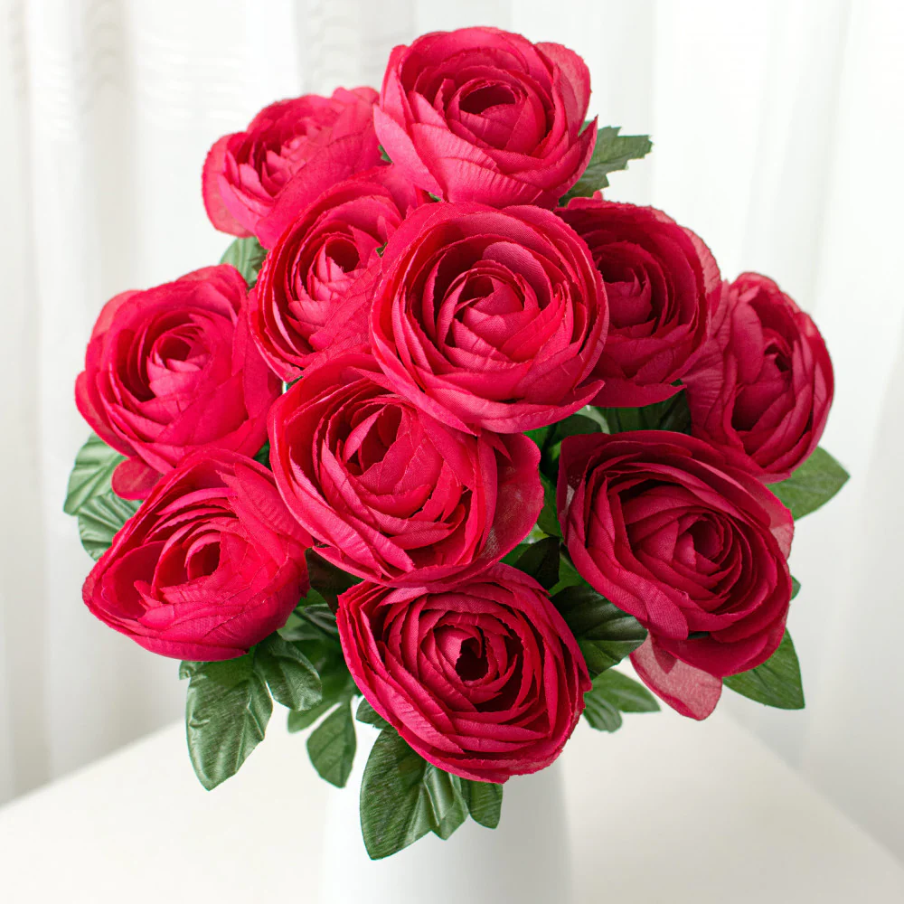 Fuschia Pink Ranunculus 20" Faux Floral Bush