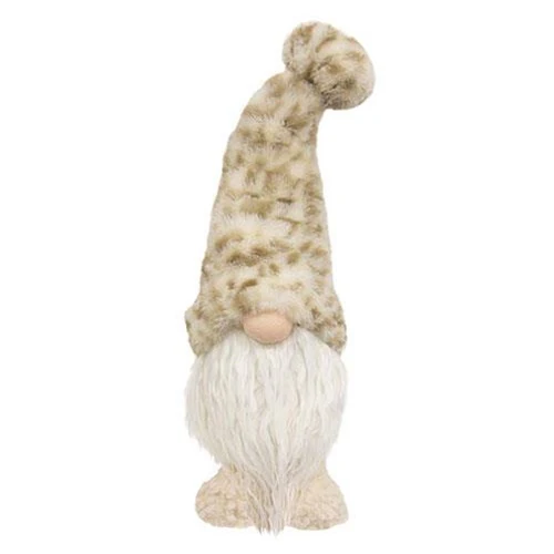 Fuzzy Leopard Print Gnome 18" H