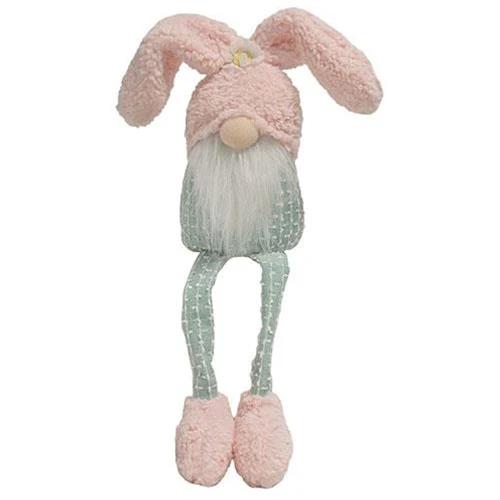 Fuzzy Pink & Green Gnome with Dangle Legs