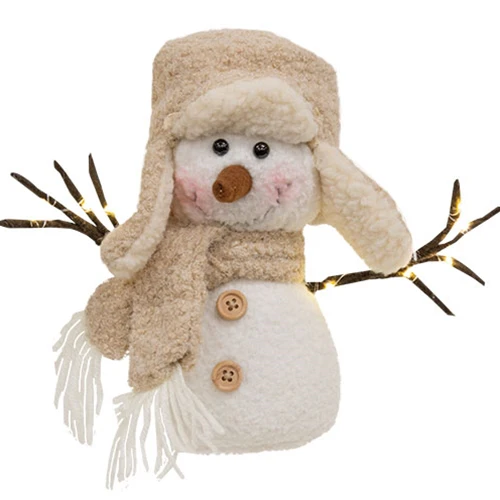 ๐ Fuzzy Plush Trapper Hat Snowman with LED Lighted Twig Arms 8" H - Image 2
