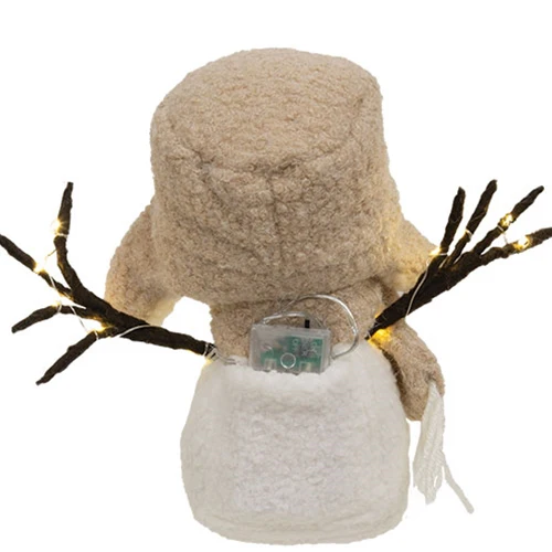 ๐ Fuzzy Plush Trapper Hat Snowman with LED Lighted Twig Arms 8" H - Image 3