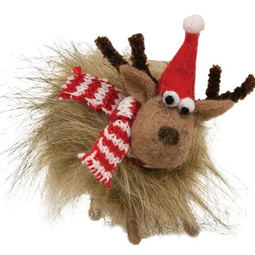 ๐ Fuzzy Reindeer Felt 4.5" H Ornament
