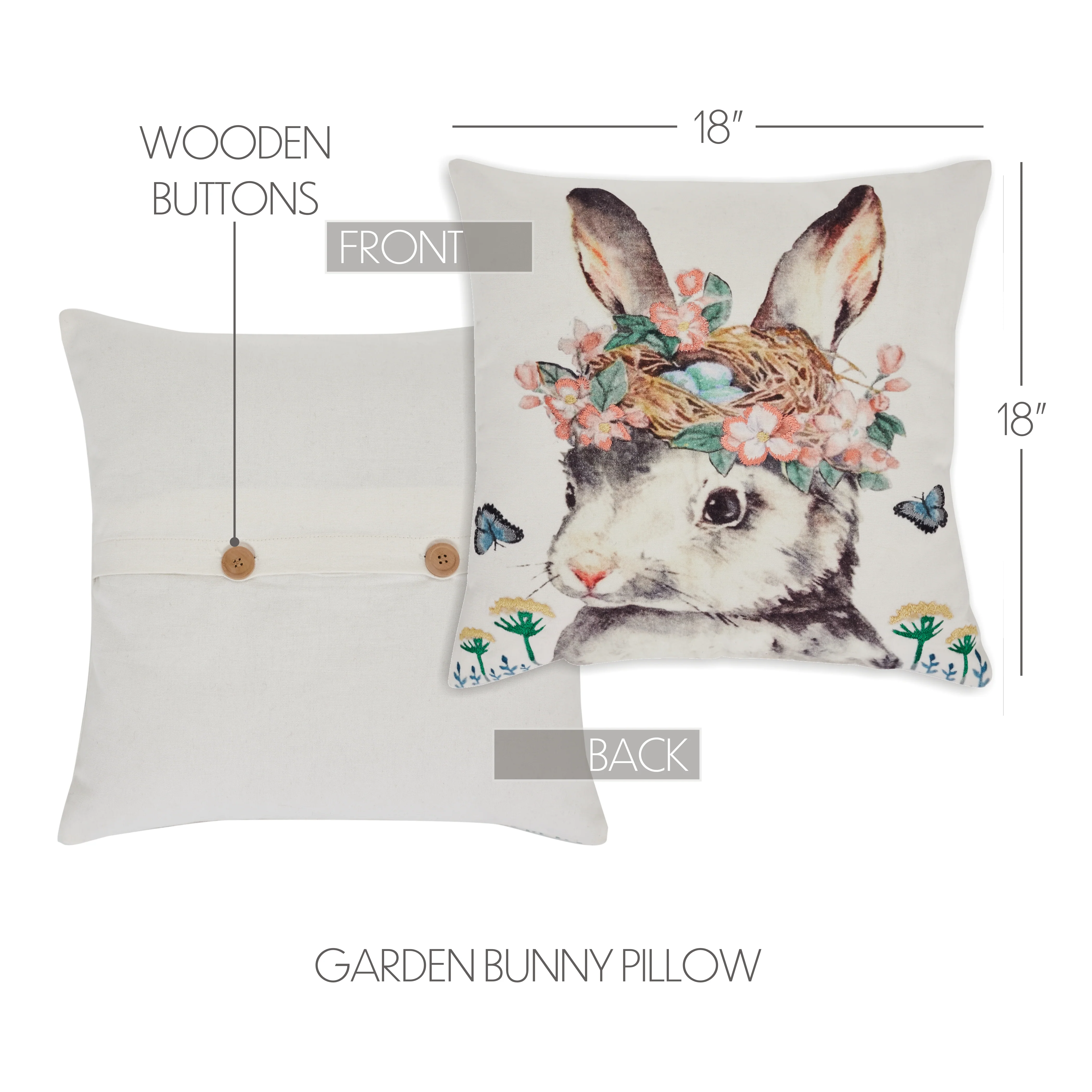 Garden Bunny 18" Spring Accent Pillow - Image 5