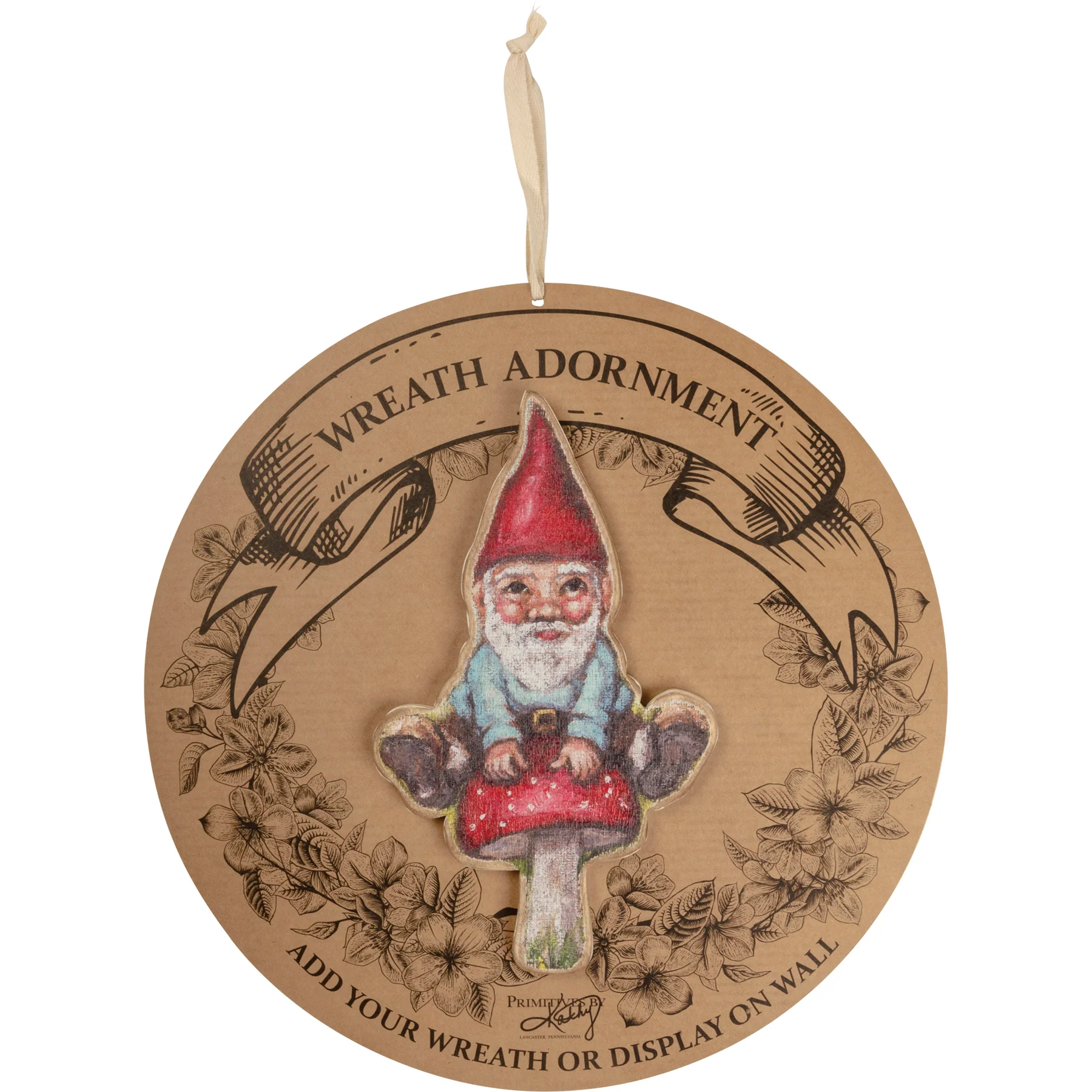 Garden Gnome on Mushroom Wreath Insert