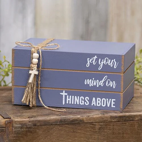 Get Your Mind on Things Above Wooden Faux Book Stack