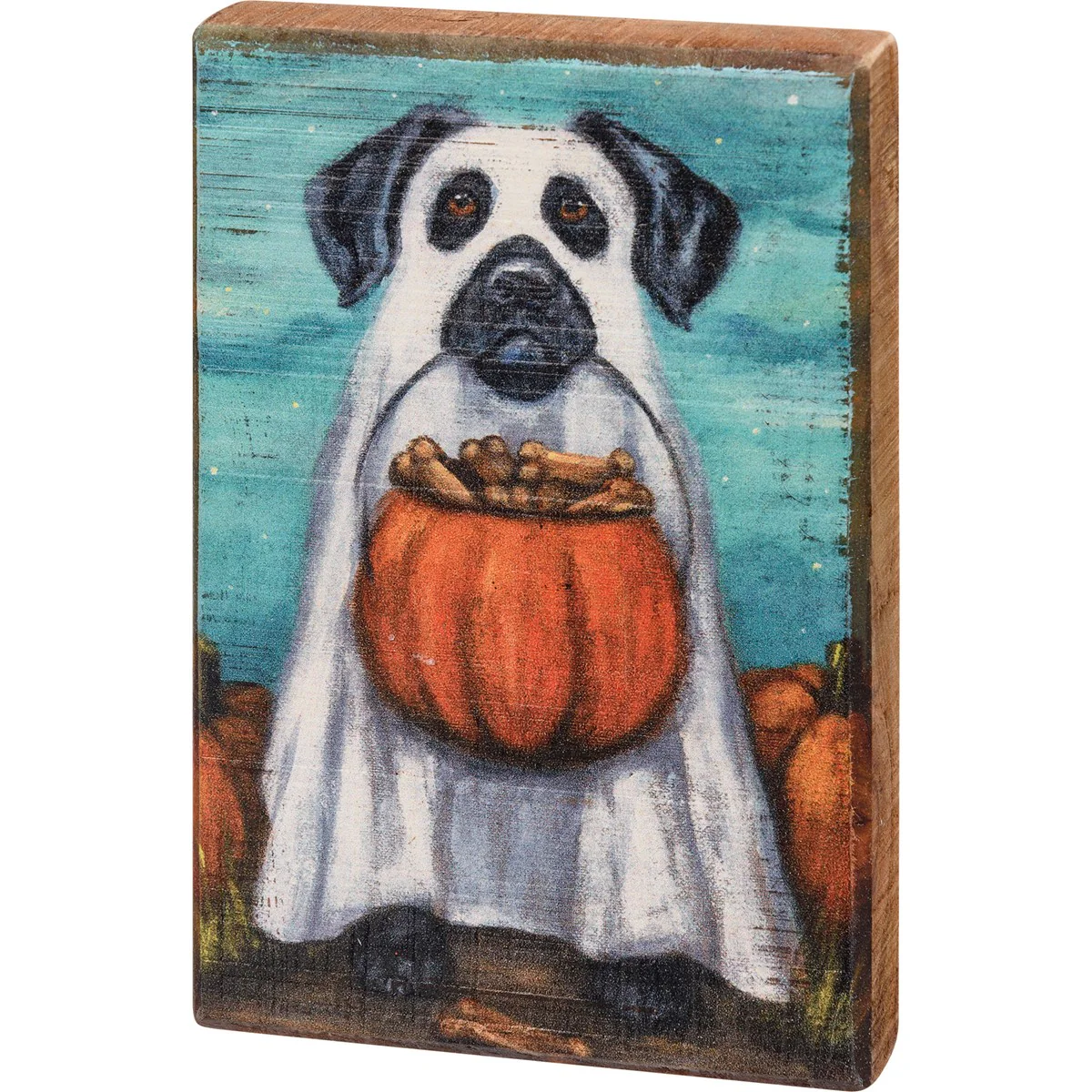 Ghost Dog 6" Wooden Halloween Block Sign