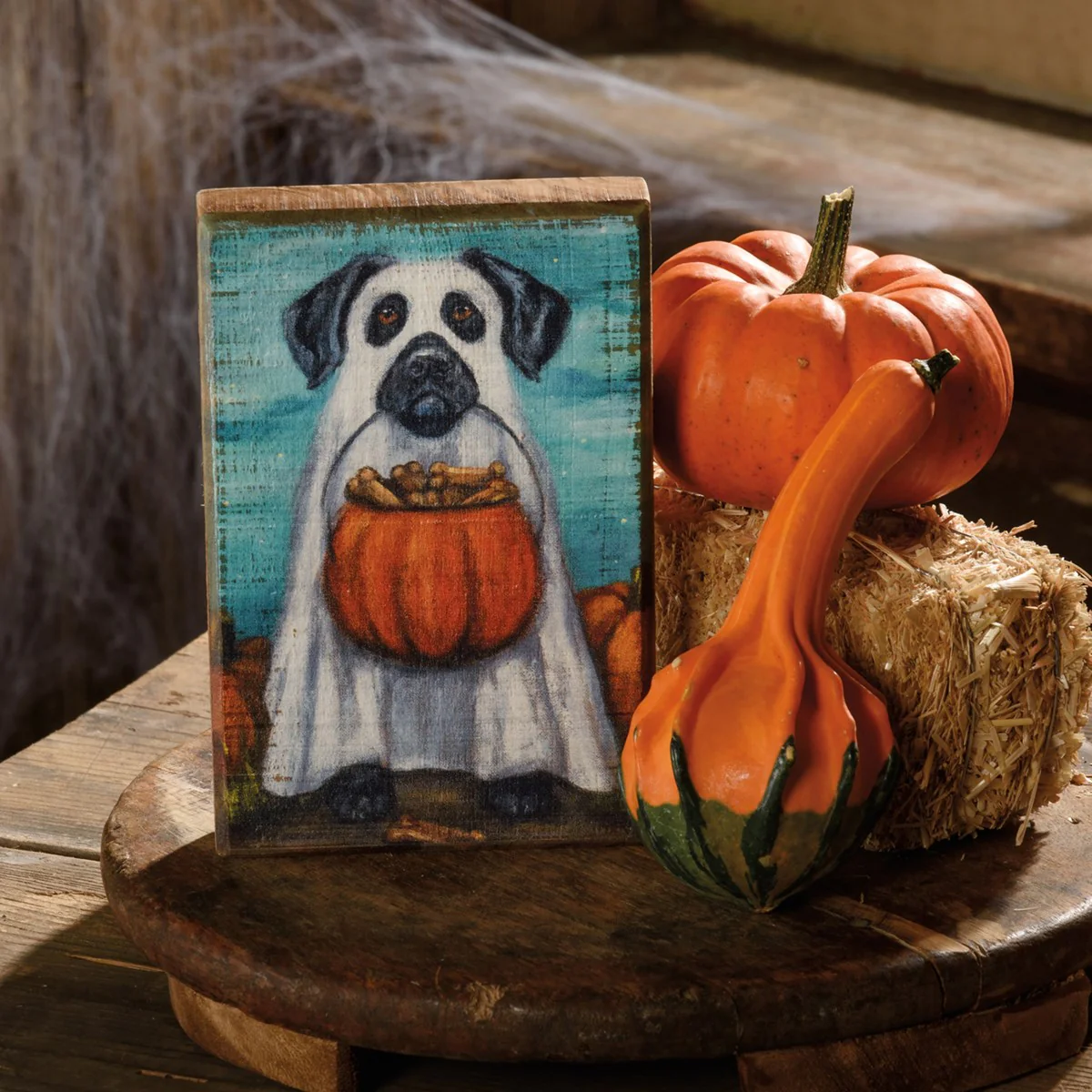 Ghost Dog 6" Wooden Halloween Block Sign - Image 2