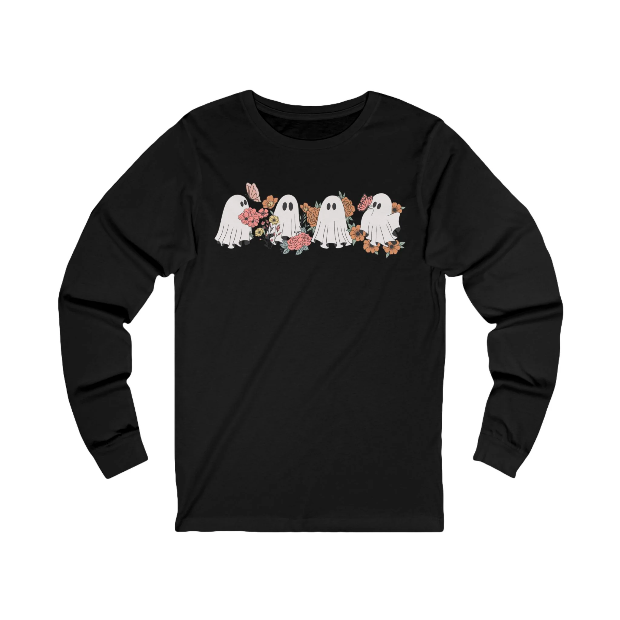 ๐ Ghostly Flowers Long Sleeve Halloween Cozy T-Shirt - Image 2