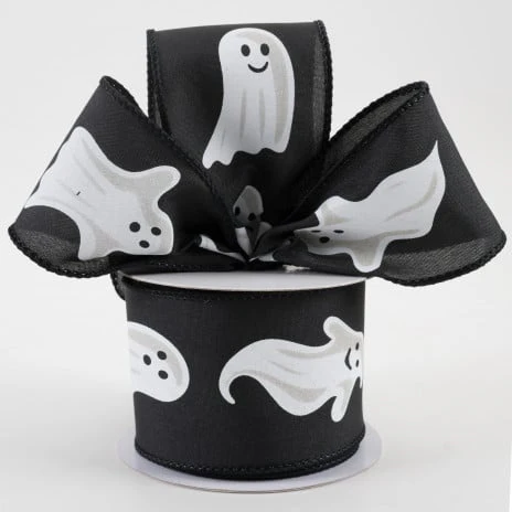 Ghosts on Black Background Ribbon 2.5" x 10 yards - Image 2