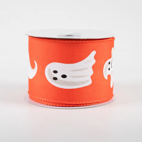 💙 Ghosts on Dark Orange Ribbon 2.5" x 10 Yards