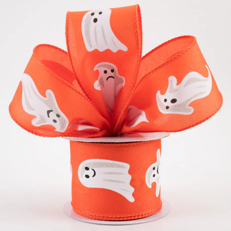 💙 Ghosts on Dark Orange Ribbon 2.5" x 10 Yards - Image 2