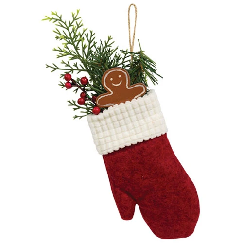 ๐ Gingerbread and Winter Greens in Mitten Hanging Decor