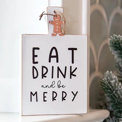 💙 Gingerbread Eat Drink and be Merry Cutting Board Sign Ornament