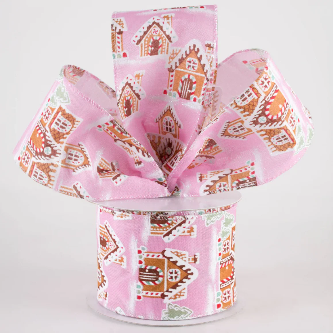 💙 Gingerbread Mansion House Pink Ribbon 2.5" x 10 Yards