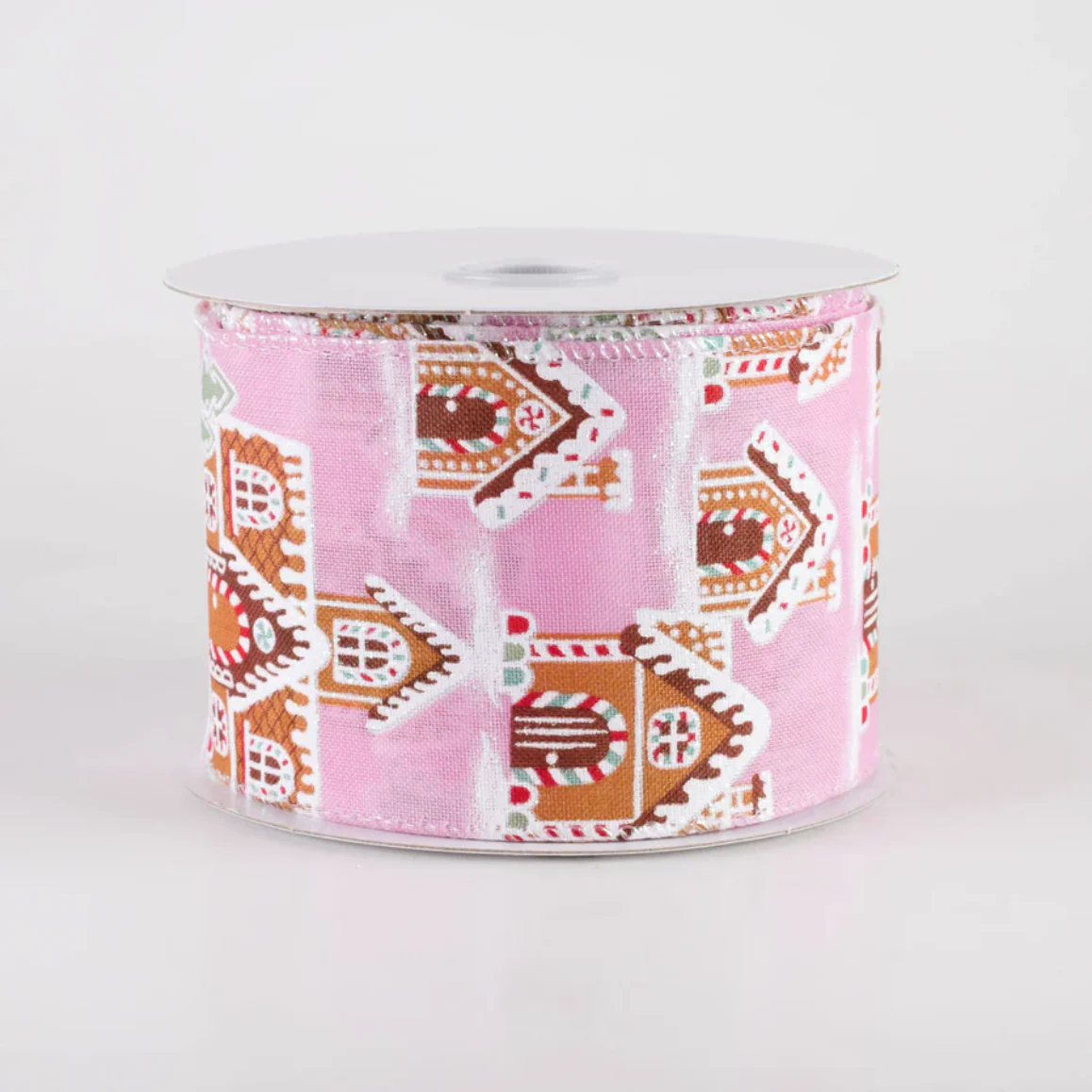 💙 Gingerbread Mansion House Pink Ribbon 2.5" x 10 Yards - Image 2