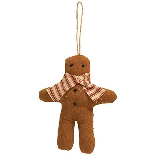 ๐ Gingerbread with Ticking Stripe Scarf Fabric Ornament