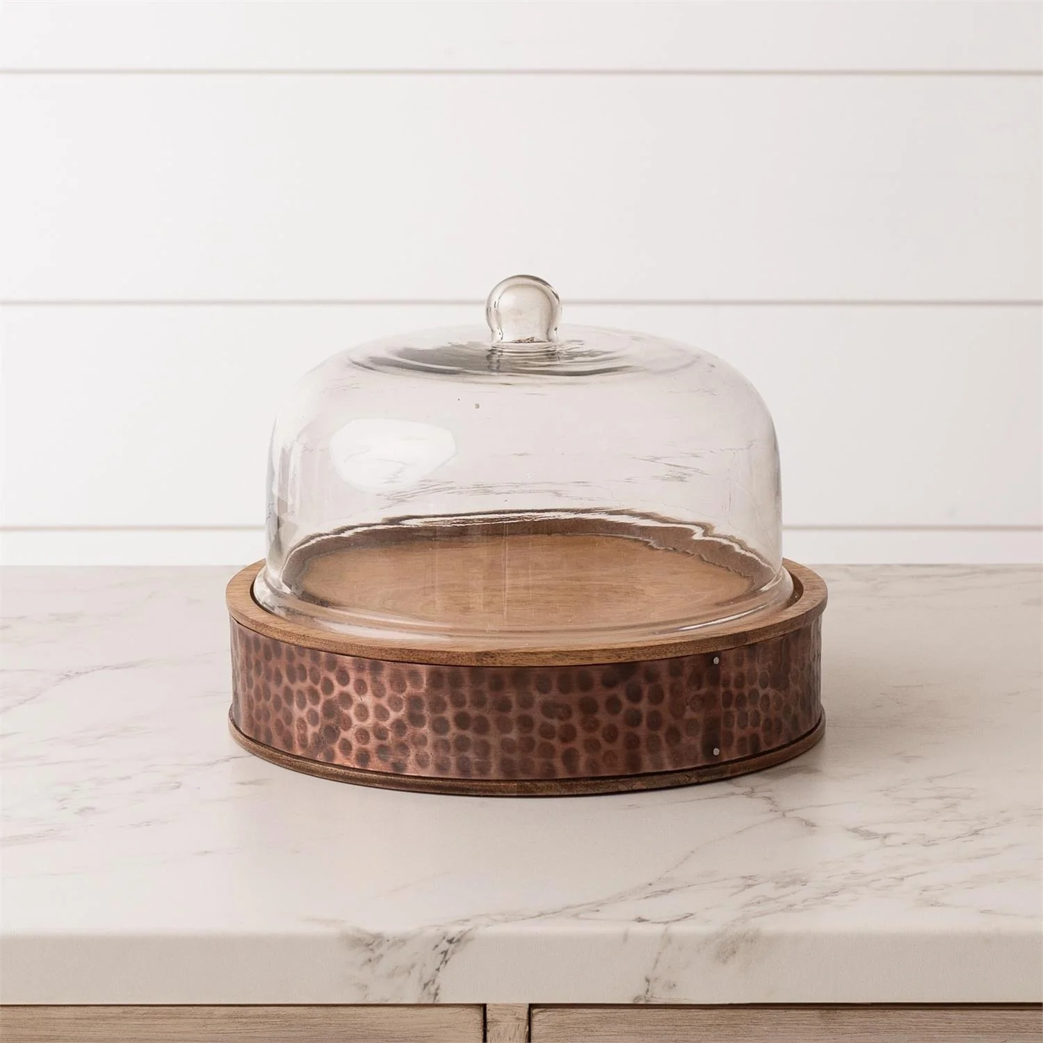 Glass Cloche with Wood Dimpled Base - Image 2