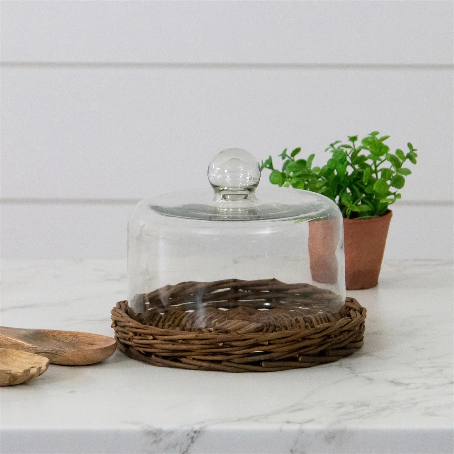 Glass Dome With Wicker Tray 8" Diameter - Image 3