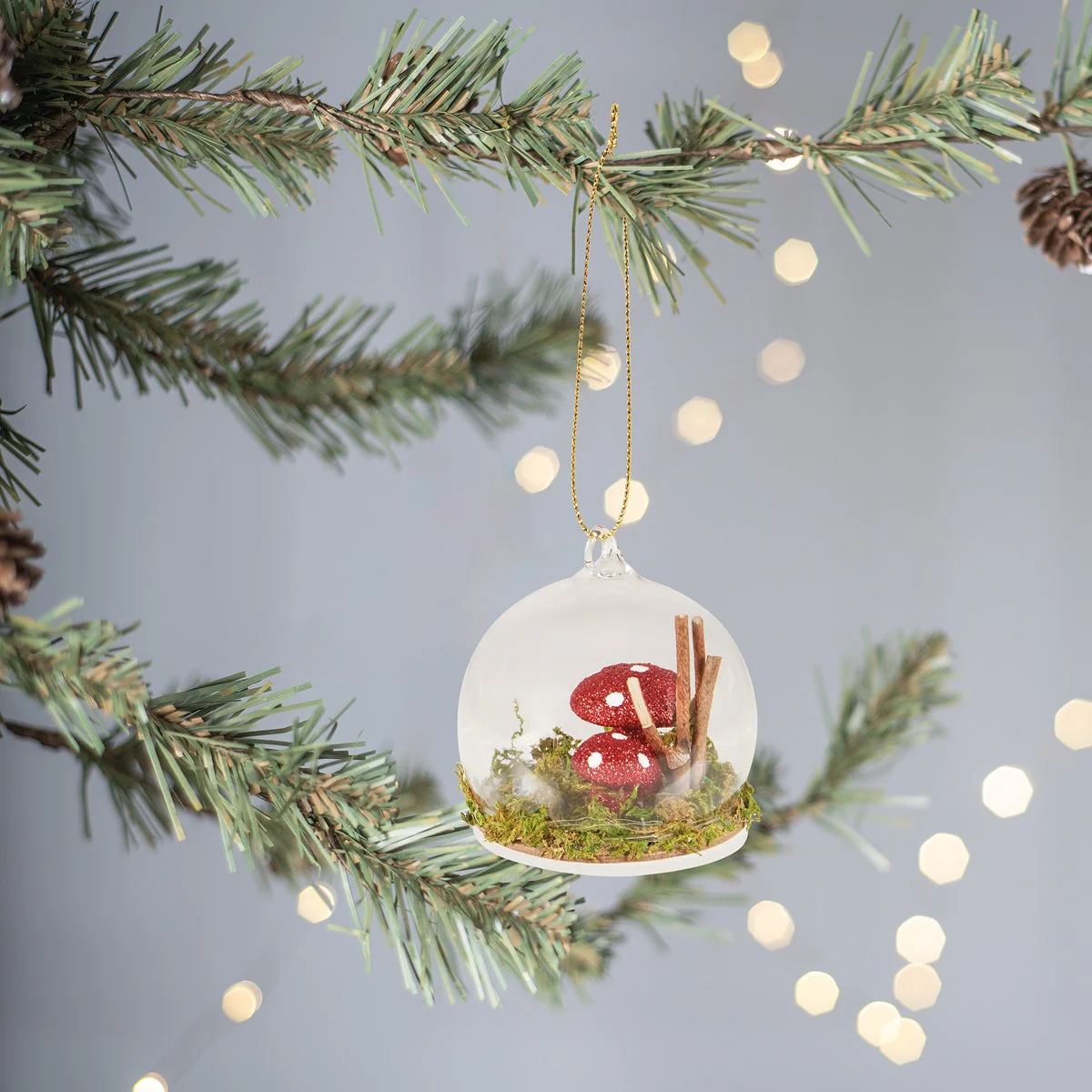 Glass Terrarium Mushrooms and Moss Ornament - Image 2