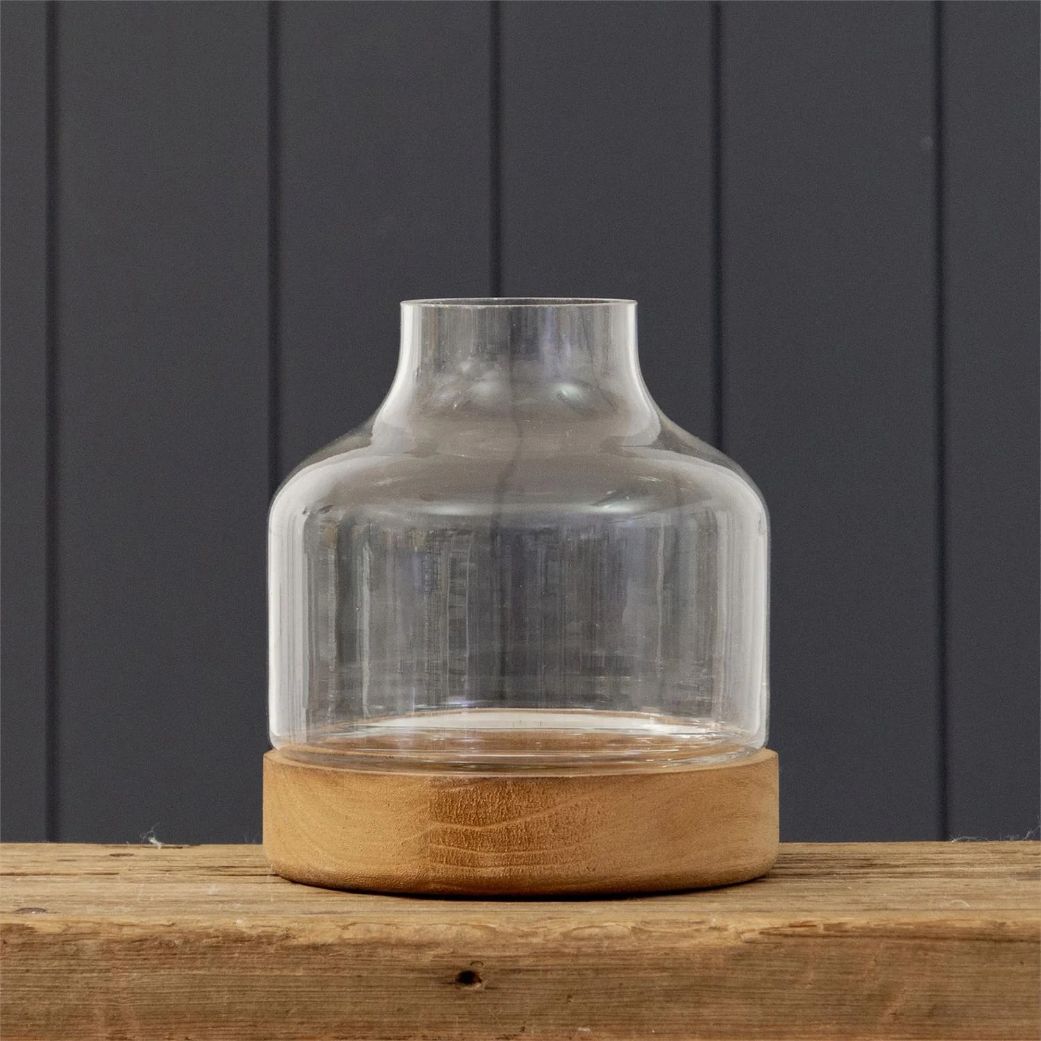 Glass Terrarium With Wood Base 7.75" H