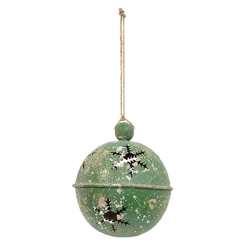 Gleaming Distressed Green Metal Snowflake Jingle Bell 5"