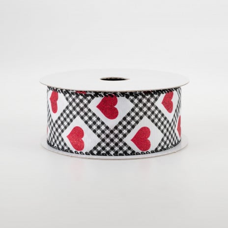 Glitter Hearts Black & Red Gingham Argyle Ribbon 1.5" x 10 yards - Image 2
