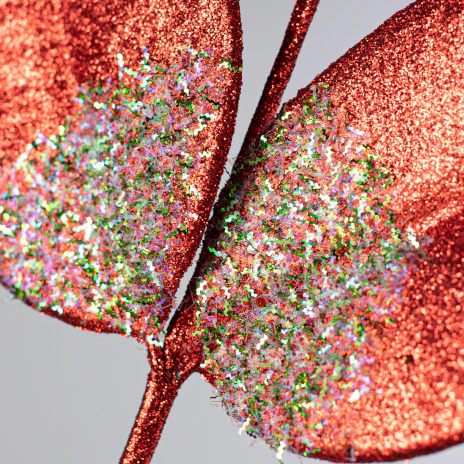 💙 Glitter Red Magnolia Leaves 18" Faux Foliage Spray - Image 2