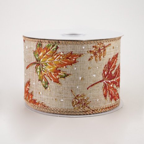 Glittered Fall Leaves & Snow Flurries Ribbon 2.5" x 10 yards