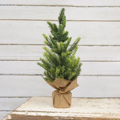 Glittered Faux Pine Tree with Burlap Base 12" H - Image 2