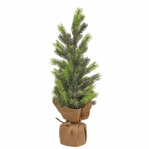 Glittered Faux Pine Tree with Burlap Base 18.5" H