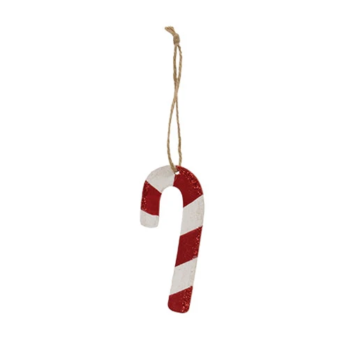 ๐ Glittered Wooden Candy Cane 4" Ornament