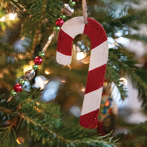 ๐ Glittered Wooden Candy Cane 4" Ornament - Image 2