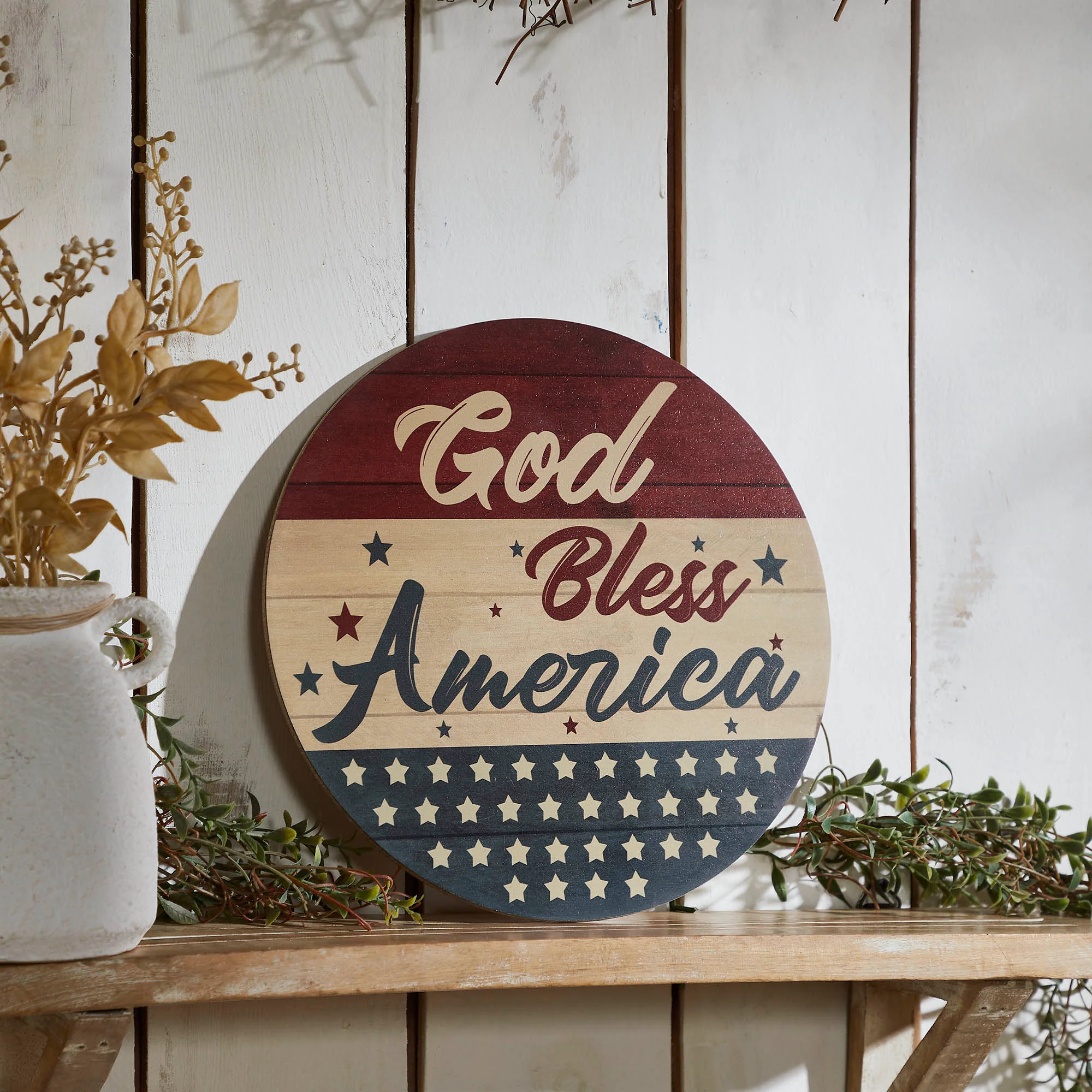 God Bless America 11" Round Wall Hanging