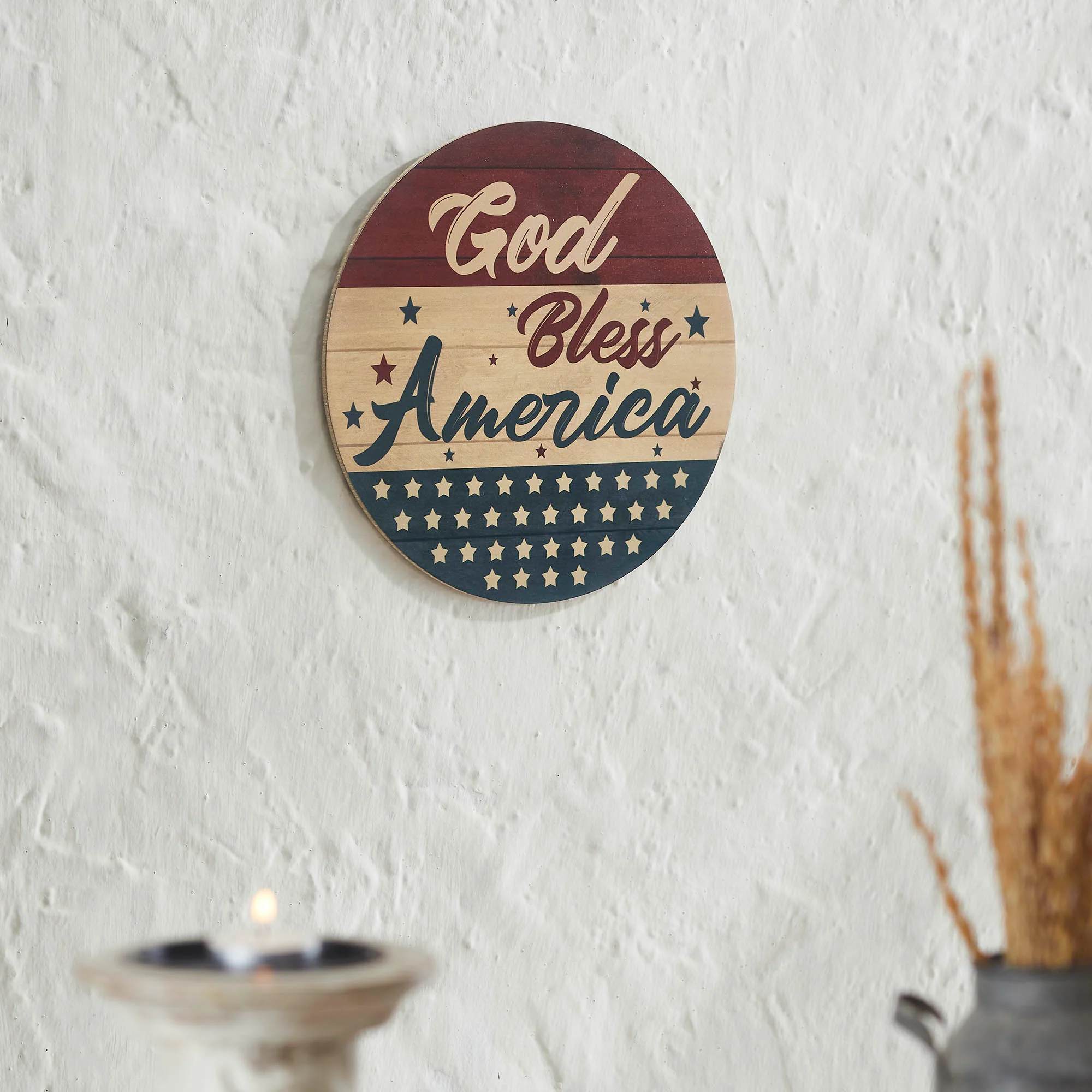God Bless America 11" Round Wall Hanging - Image 2
