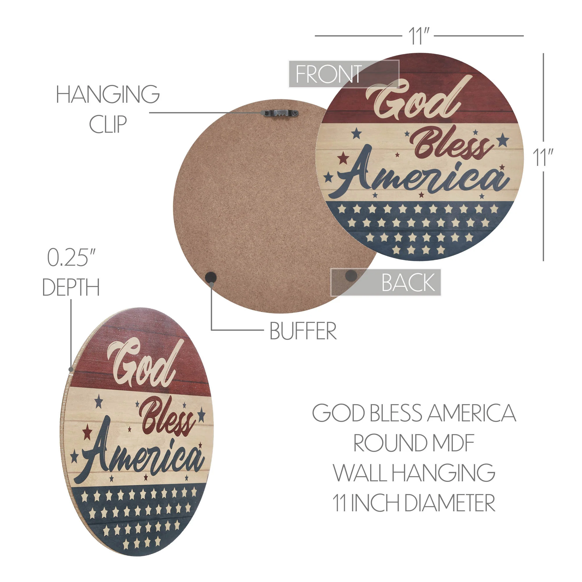 God Bless America 11" Round Wall Hanging - Image 6
