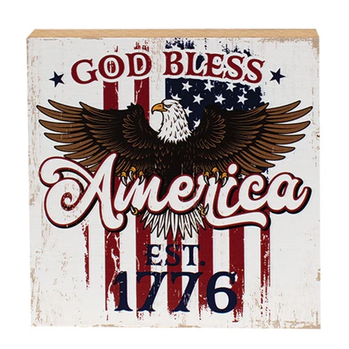 💙 God Bless America Eagle Square Shelf Sitter Block