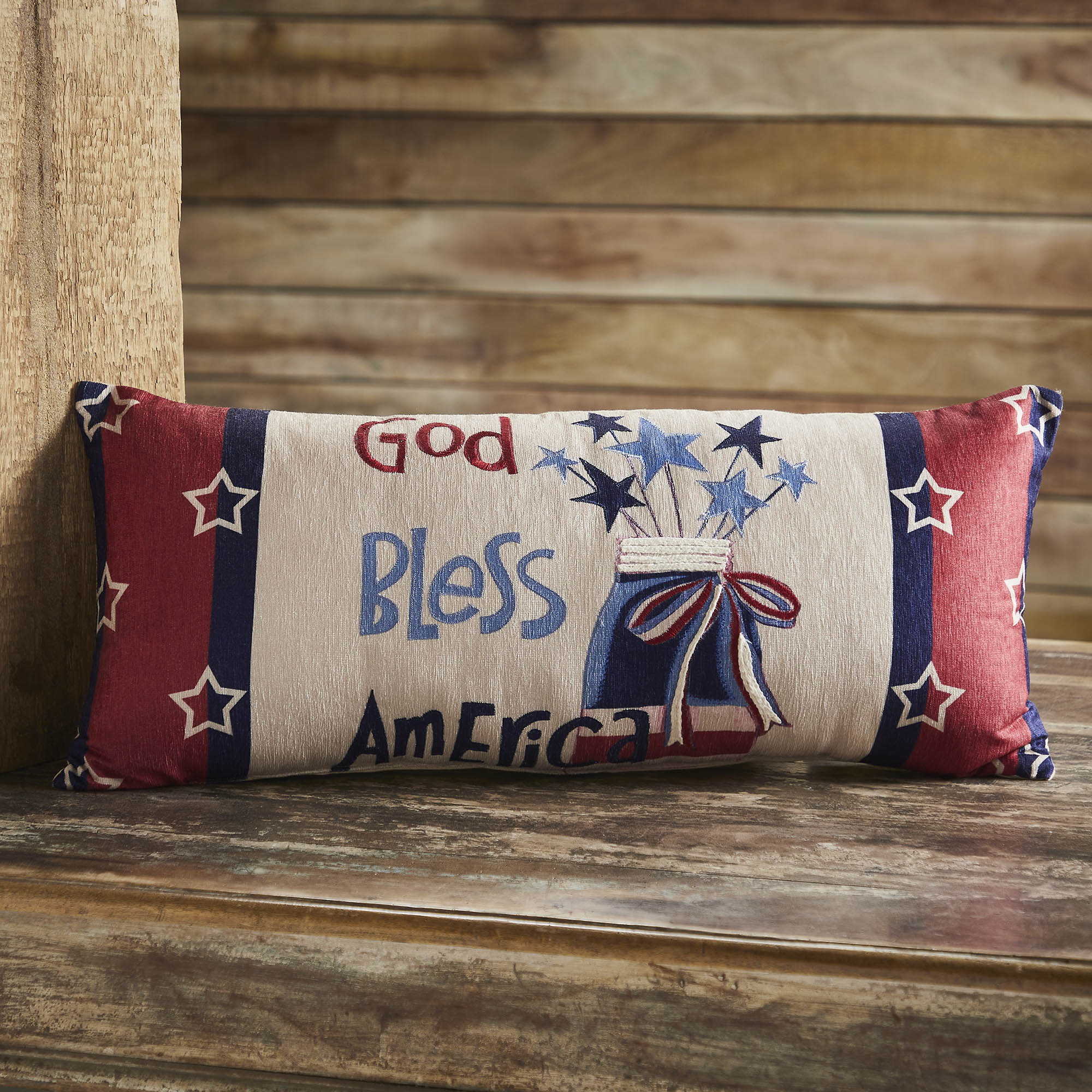 DAY 19 ❤️🫐 20 RED WHITE + BLUEBERRY DAYS God Bless America Mason Jar and Stars Accent Pillow