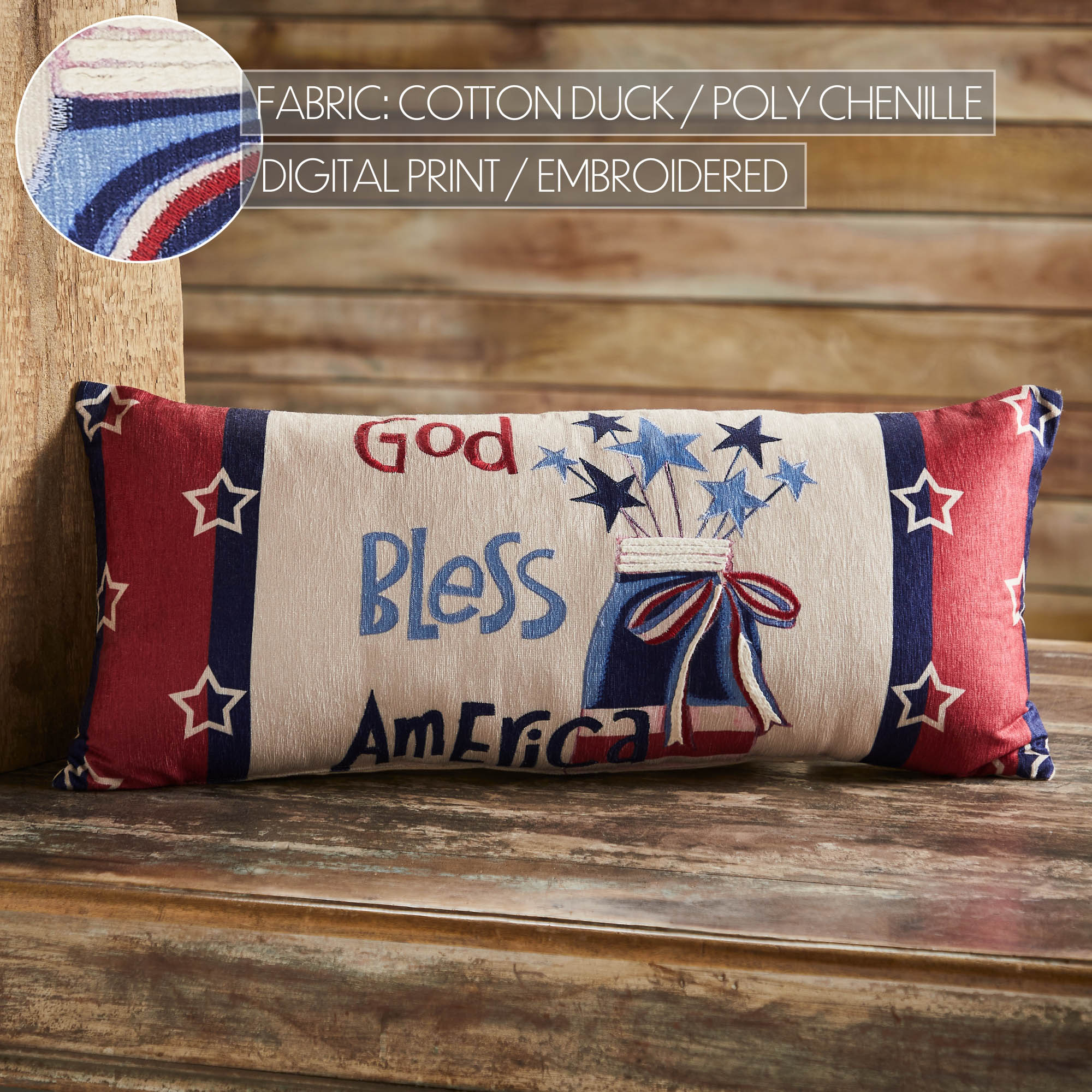 DAY 19 ❤️🫐 20 RED WHITE + BLUEBERRY DAYS God Bless America Mason Jar and Stars Accent Pillow - Image 5